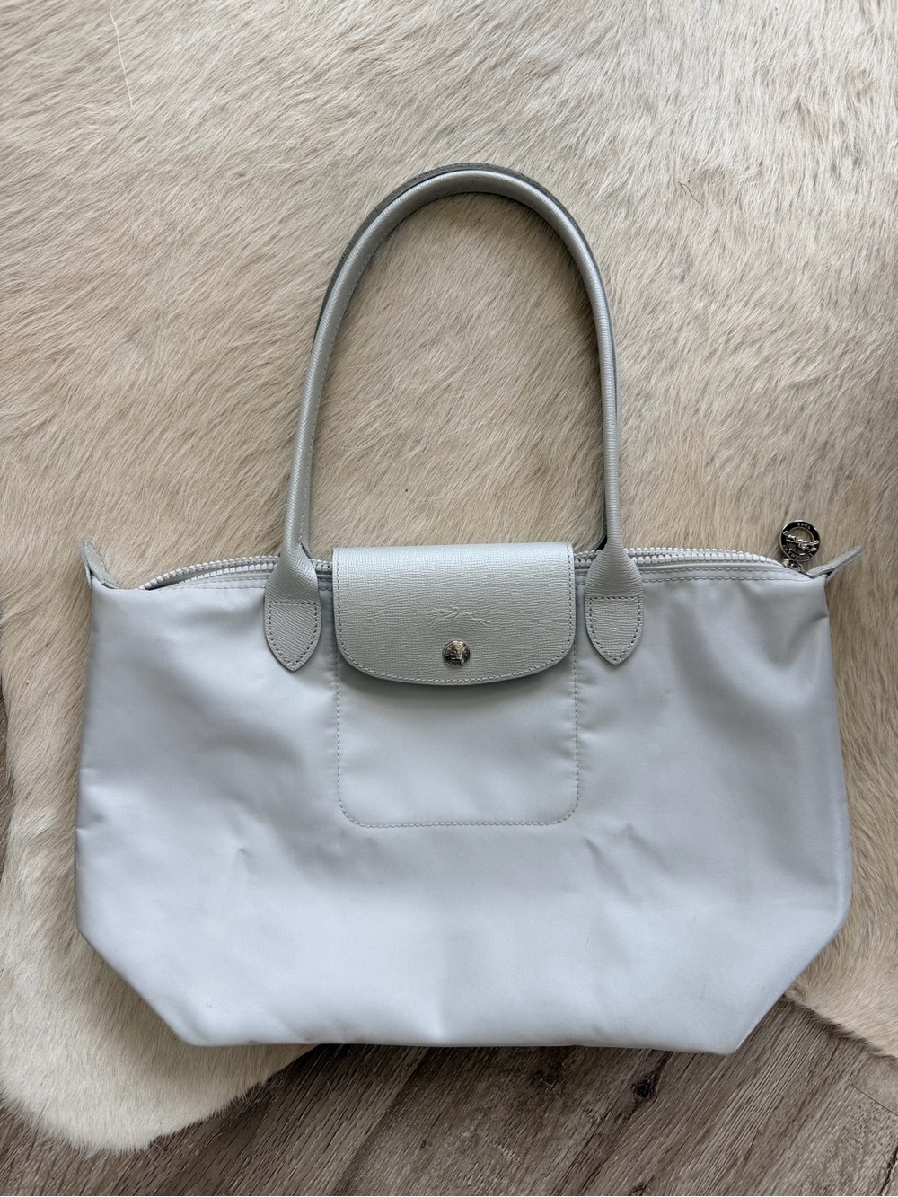 Longchamp Small Le Pliage Nylon Tote in Light Gray/Silver